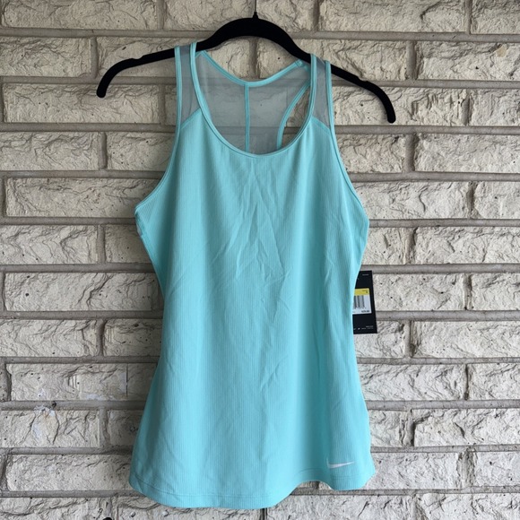 Nike Dri Fit Training Tank Top Racerback Mesh Panel Athletic Mint Green Ribbed S - Picture 1 of 10
